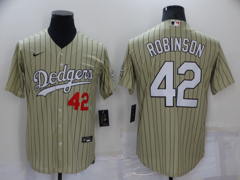 Men's Los Angeles Dodgers Jackie Robinson #42 Gold Baseball Jersey